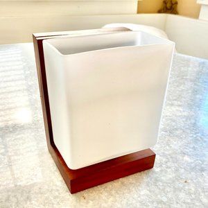 NIB West Elm Bathroom Sconce Milk Glass Cherry Wood